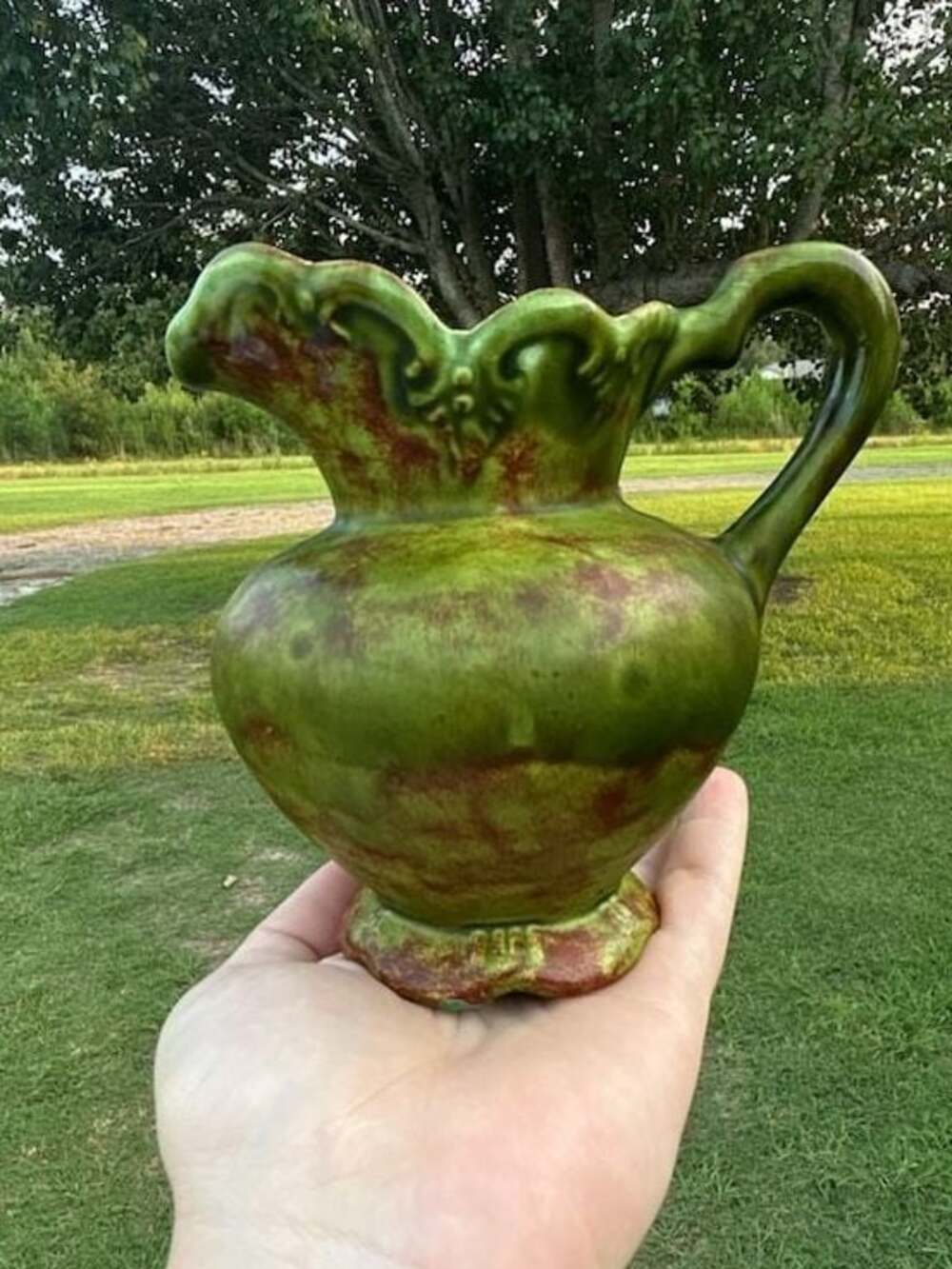 Vintage Green and Rust Glaze Ceramic Creamer Pitcher